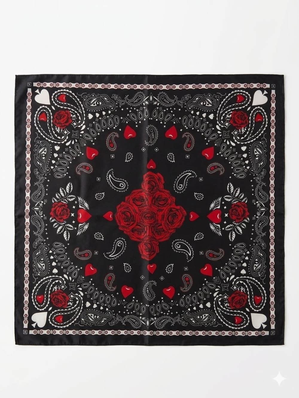 Black and Red Rose Print Wild Rag